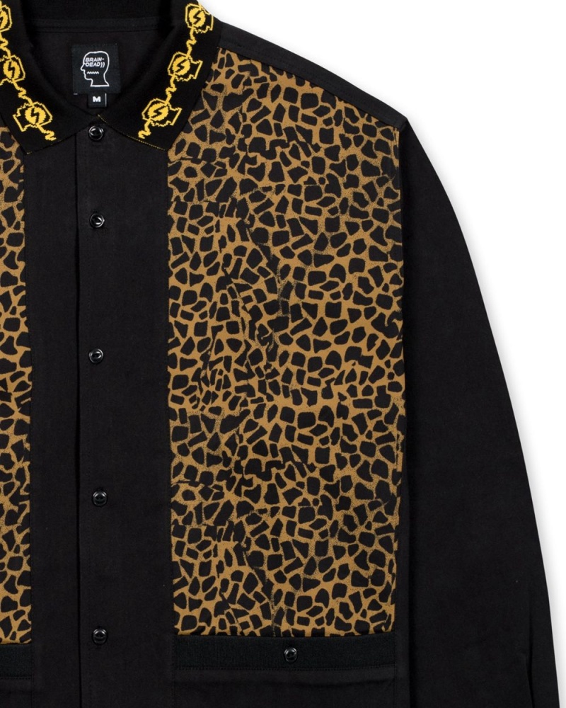 Leopard Black Brain Dead Cheetah Cabana Shirt | USA SPTE70145