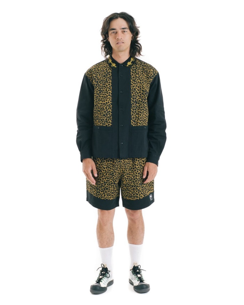 Leopard Black Brain Dead Cheetah Cabana Shirt | USA SPTE70145