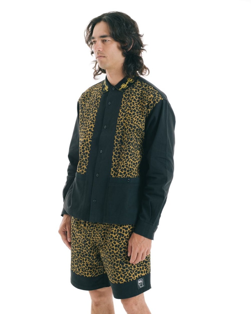 Leopard Black Brain Dead Cheetah Cabana Shirt | USA SPTE70145