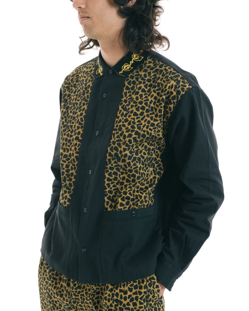 Leopard Black Brain Dead Cheetah Cabana Shirt | USA SPTE70145