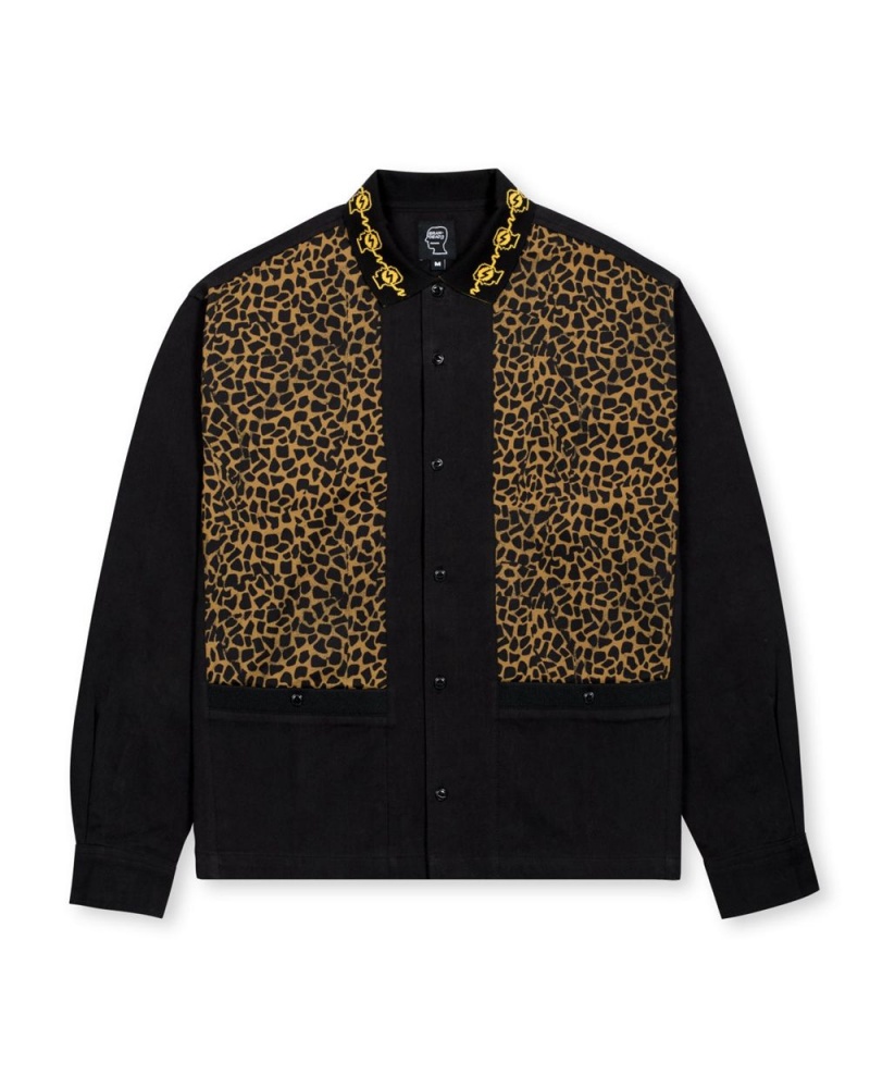 Leopard Black Brain Dead Cheetah Cabana Shirt | USA SPTE70145