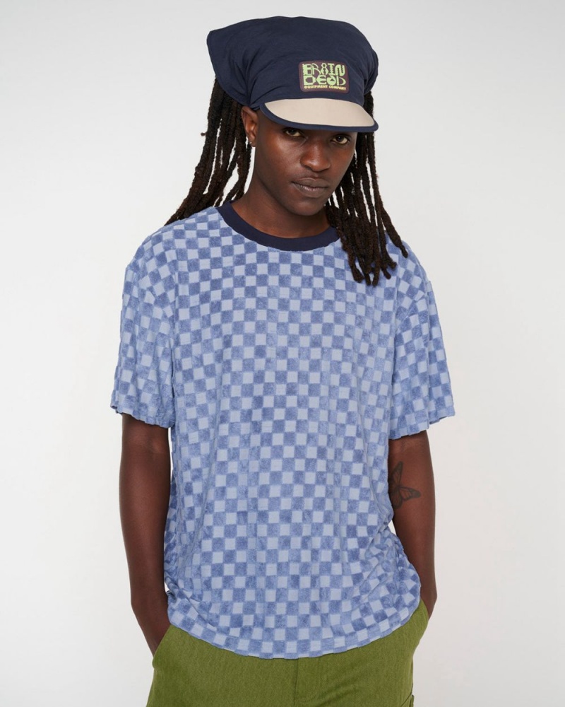 Light Blue Brain Dead Check Burnout T-Shirt | USA TLWU13489