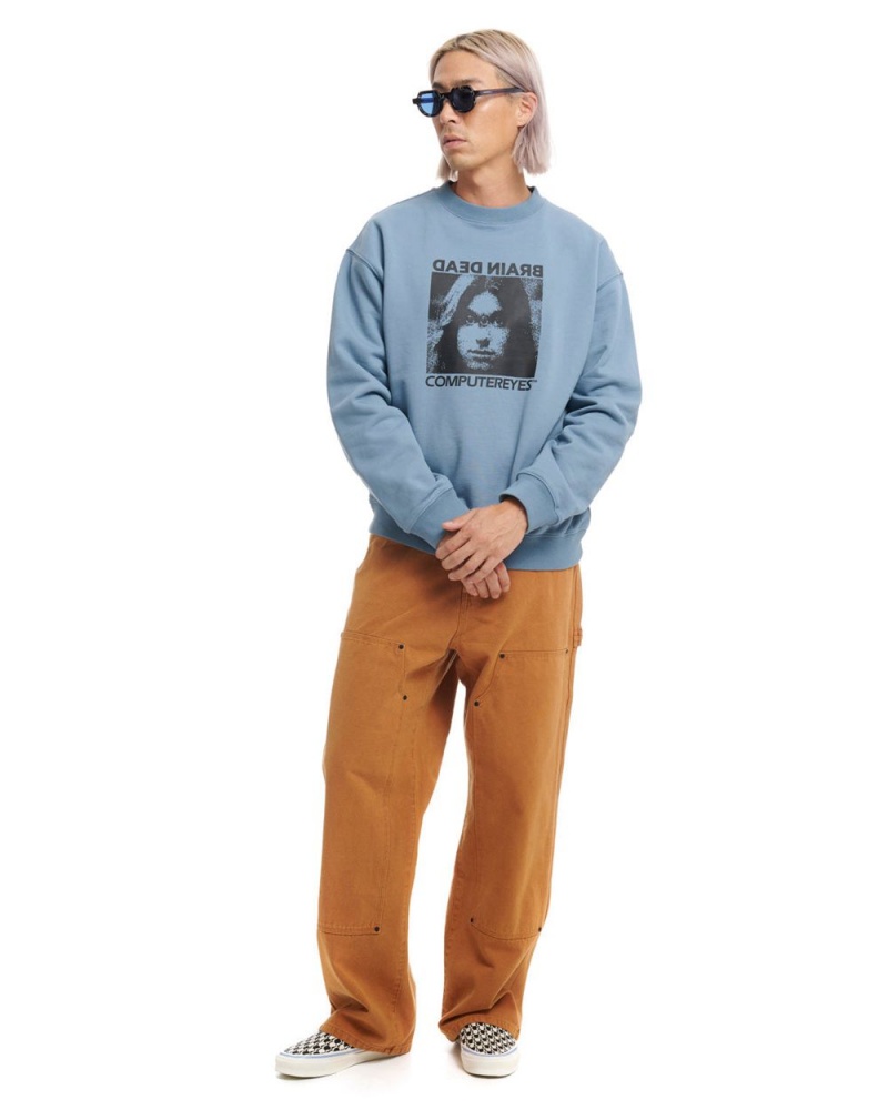 Light Blue Brain Dead Computer Eyes Crewneck Sweatshirt | USA JYIQ46952