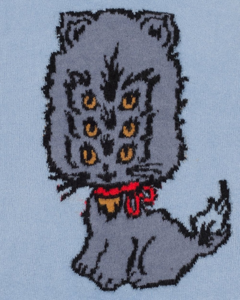 Light Blue Brain Dead Kitty Cat Sweater Vest | USA XFDC91768