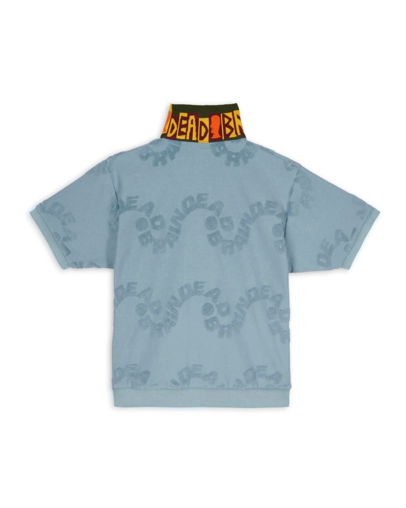 Light Blue Brain Dead Link Burnout Mock Neck Shirt | USA AZYL85403