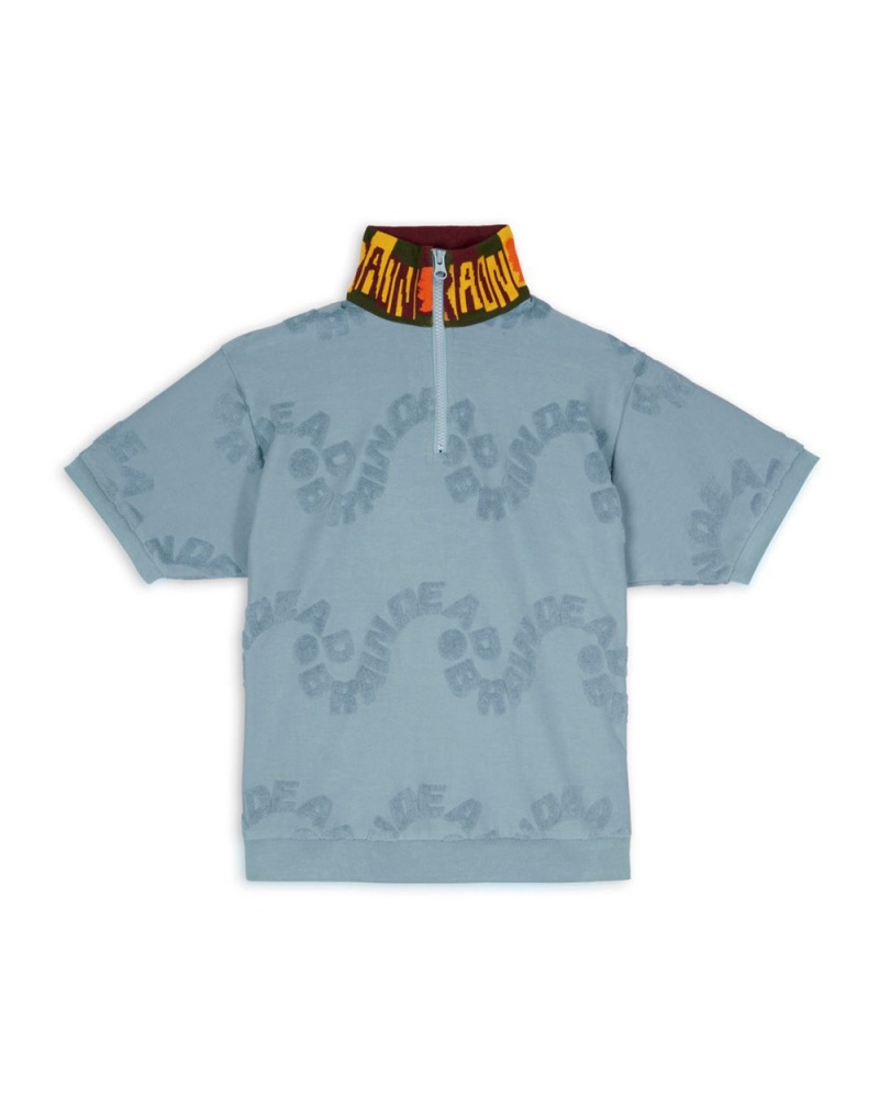 Light Blue Brain Dead Link Burnout Mock Neck Shirt | USA AZYL85403