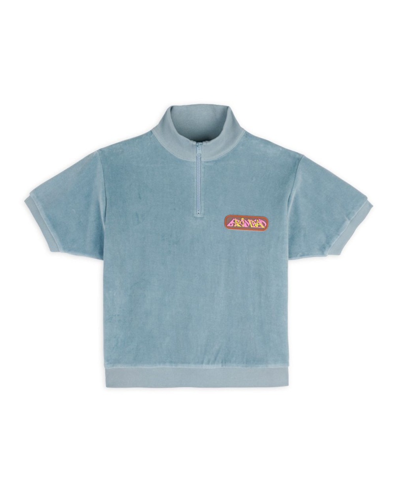 Light Blue Brain Dead Linked Short Sleeve Mock Neck Shirt | USA XKZE28517