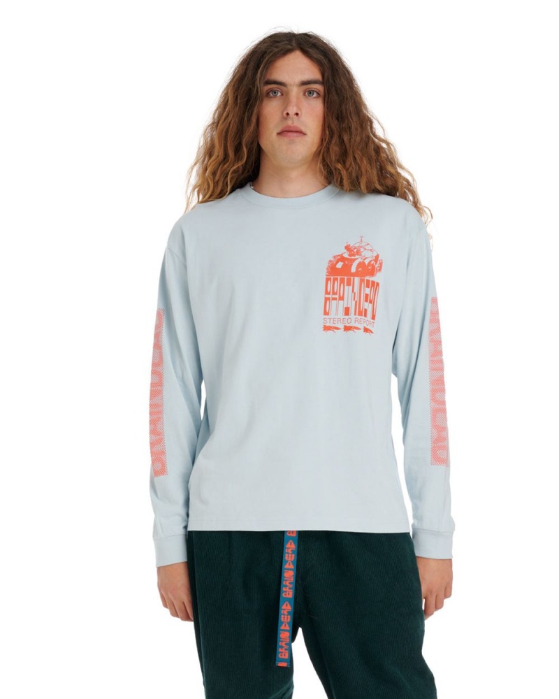 Light Blue Brain Dead Stereo Report Long Sleeve T-Shirt | USA KINL65017