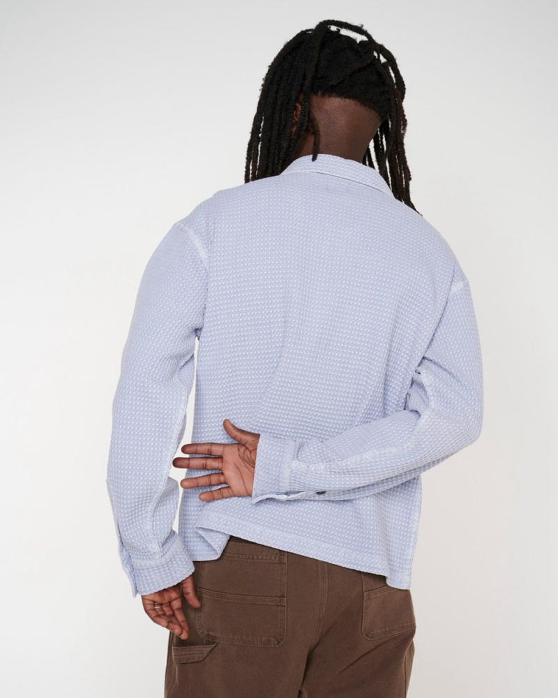 Light Blue Brain Dead Waffle Button Front Shirt | USA WIMS14890