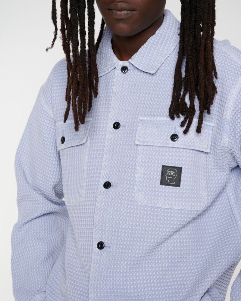 Light Blue Brain Dead Waffle Button Front Shirt | USA WIMS14890