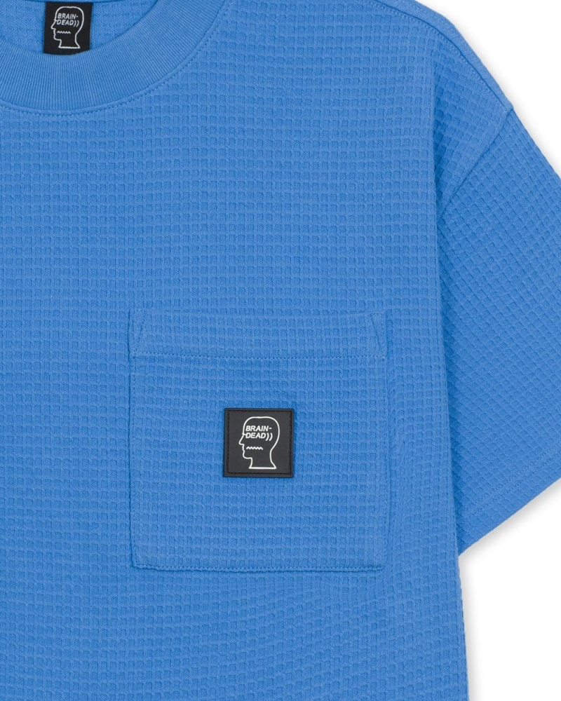 Light Blue Brain Dead Waffle Knit Mockneck Pocket W/Pvc T-Shirt | USA CDBH74695