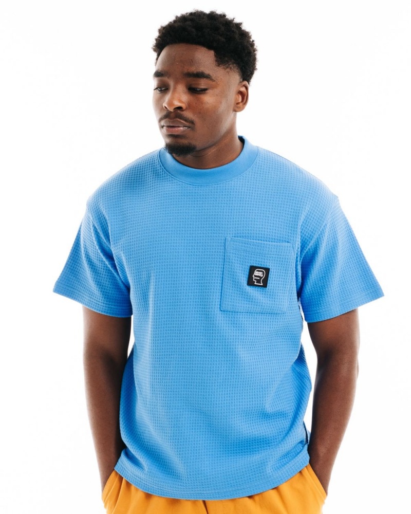 Light Blue Brain Dead Waffle Knit Mockneck Pocket W/Pvc T-Shirt | USA CDBH74695