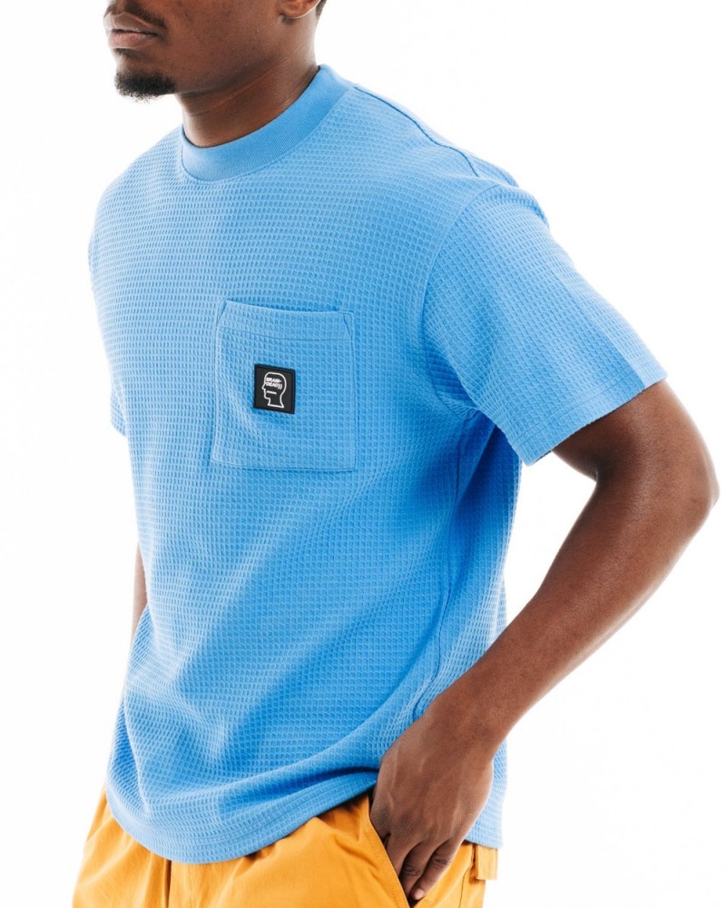 Light Blue Brain Dead Waffle Knit Mockneck Pocket W/Pvc T-Shirt | USA CDBH74695