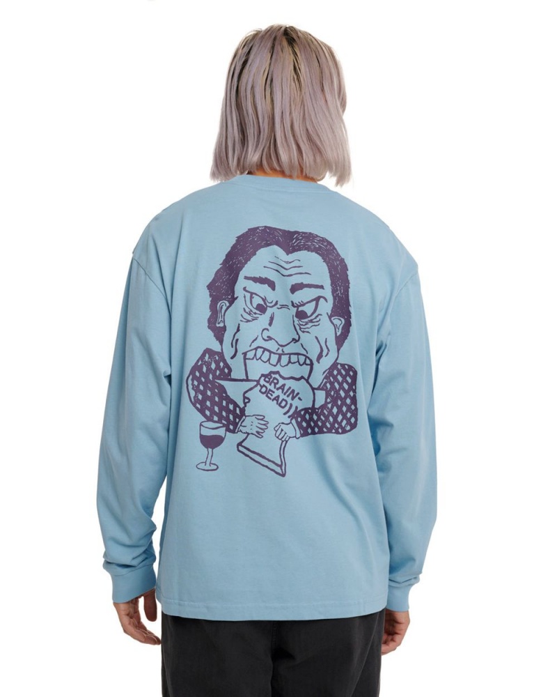 Light Blue Brain Dead Wine Chomper Long Sleeve T-Shirt | USA UXOQ72903