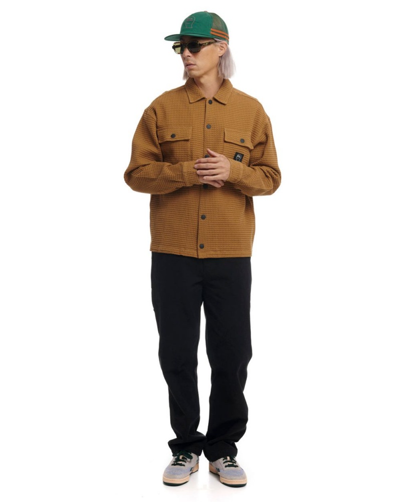 Light Brown Brain Dead Waffle Snap Front Shirt | USA CVDO71683