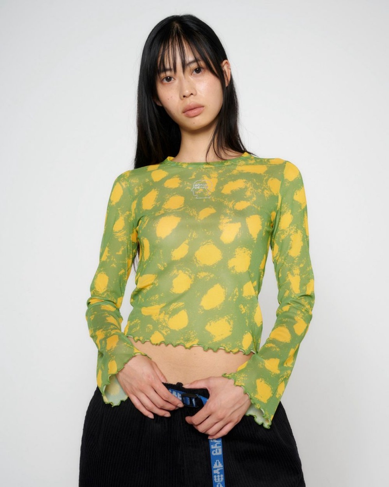 Light Green Brain Dead Dot Hyper Mesh Bell Sleeve T-Shirt | USA LJRY52193