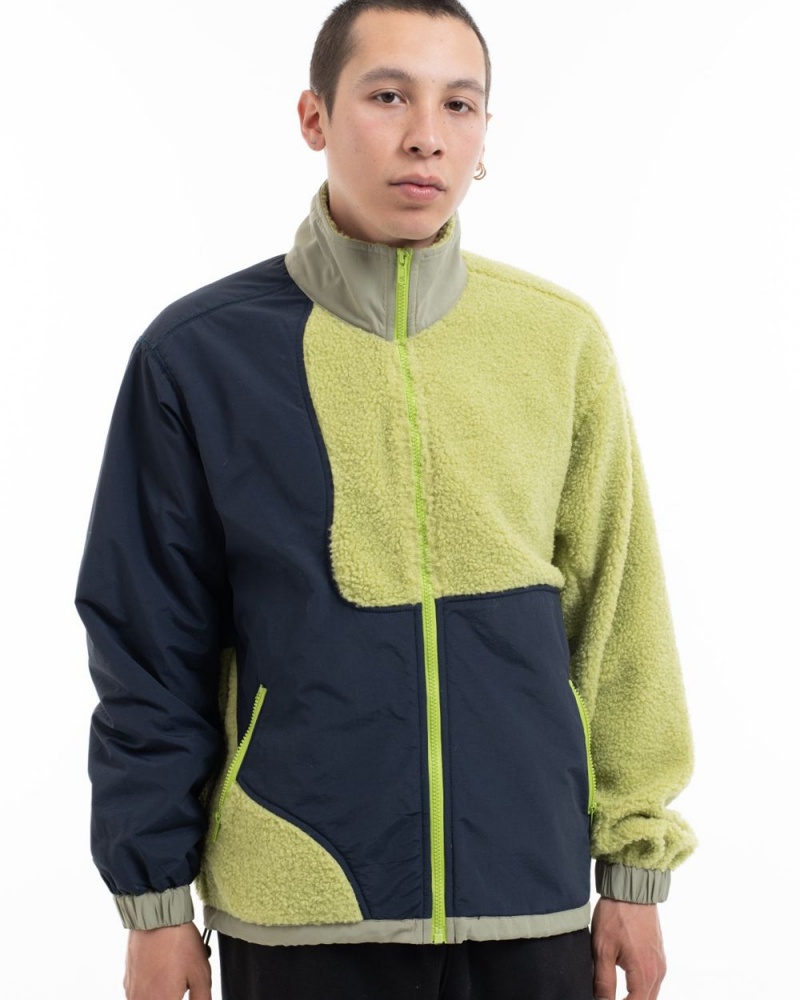 Light Green Brain Dead Paneled Sherpa Full Zip Jacket | USA CTEI85219