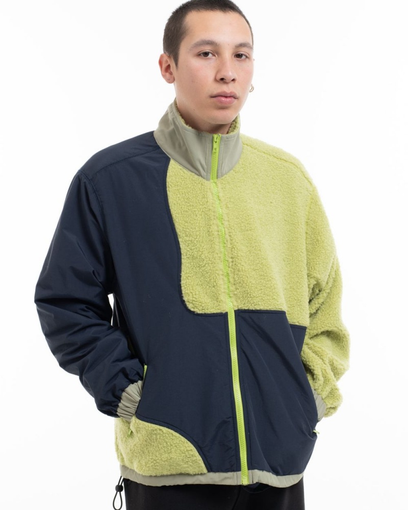 Light Green Brain Dead Paneled Sherpa Full Zip Jacket | USA CTEI85219