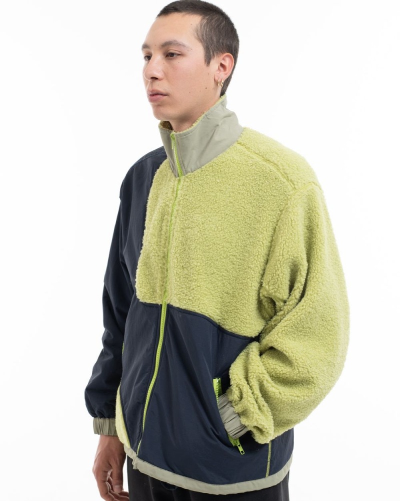 Light Green Brain Dead Paneled Sherpa Full Zip Jacket | USA CTEI85219