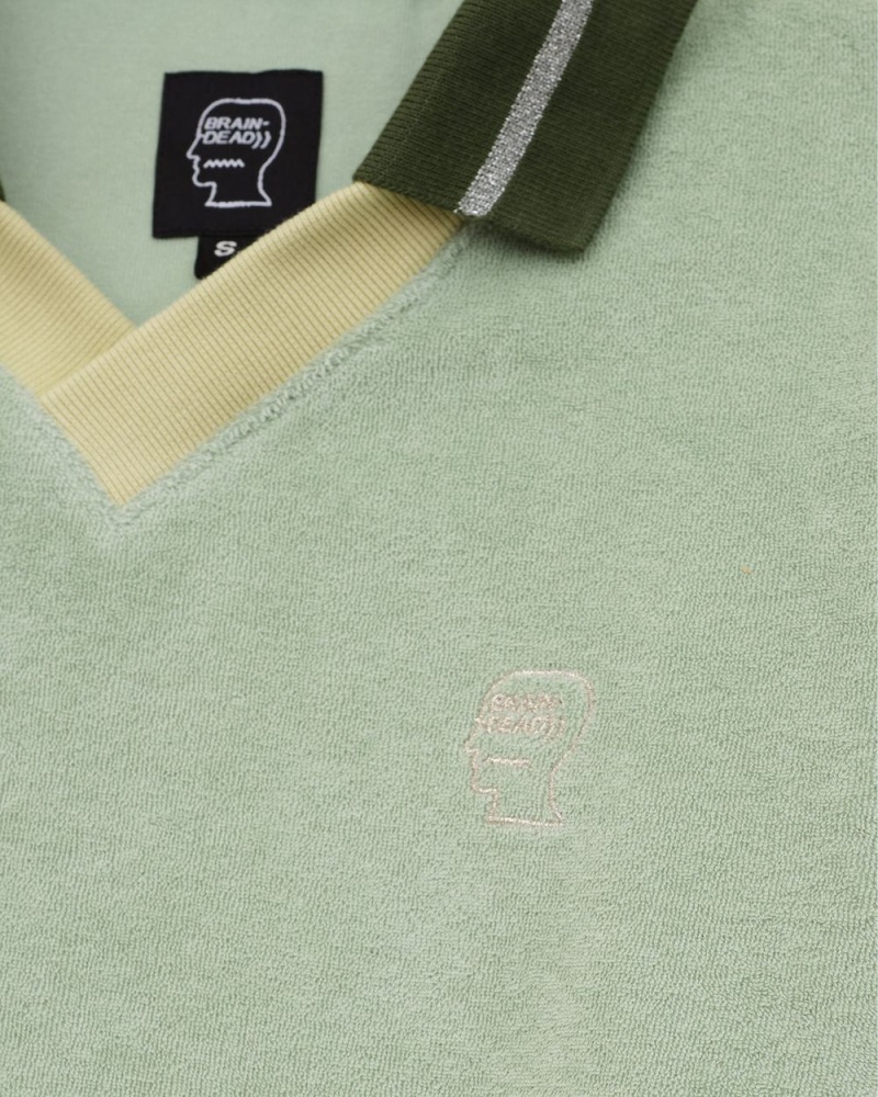 Light Green Brain Dead Split Neck Terry Longsleeve T-Shirt | USA FDMQ98304