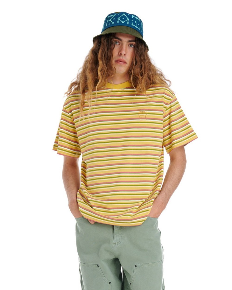 Mustard Brain Dead Nineties Blocked Striped T-Shirt | USA JDXC42065