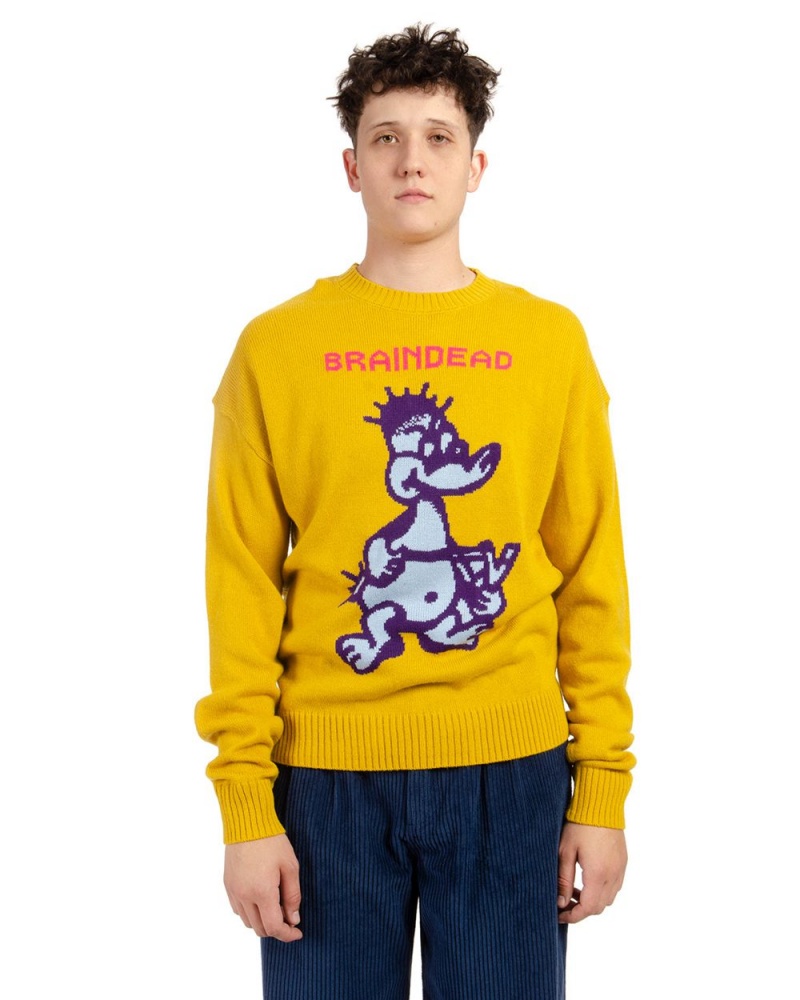 Mustard Brain Dead Slingshot Knit Sweater | USA MZVO92751