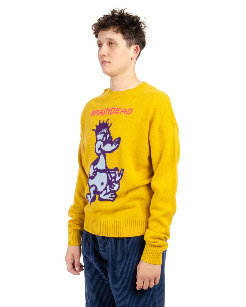 Mustard Brain Dead Slingshot Knit Sweater | USA MZVO92751