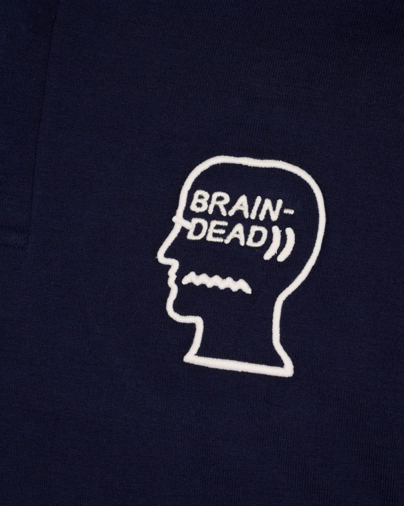 Navy Brain Dead 3d Embroidered Logohead Rugby Shirt | USA FUPH09481