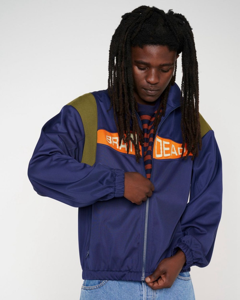 Navy Brain Dead Alonzo Paneled Rib Track Jacket | USA BUFL52986