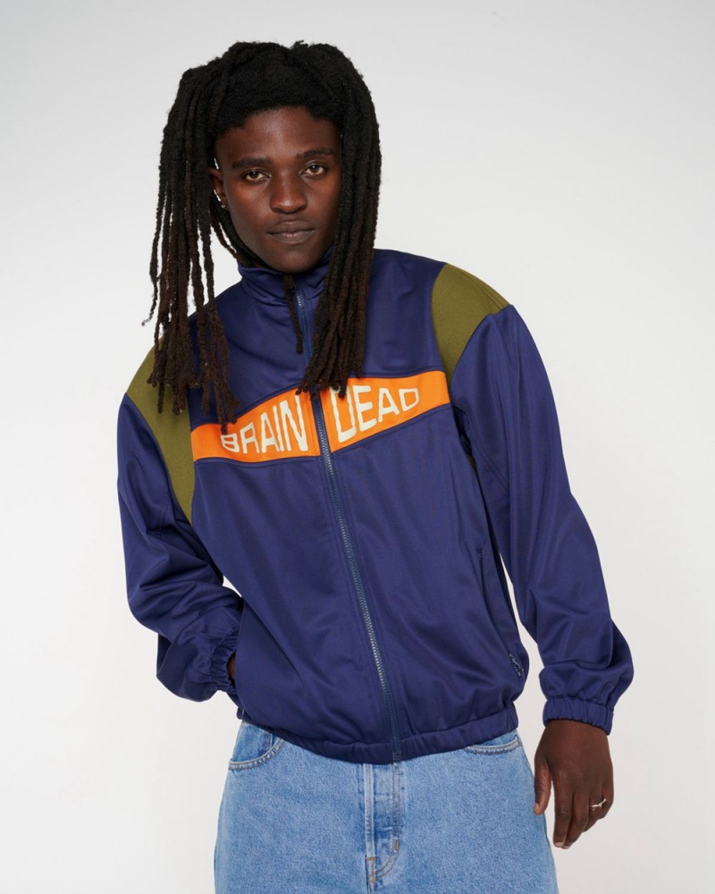 Navy Brain Dead Alonzo Paneled Rib Track Jacket | USA BUFL52986