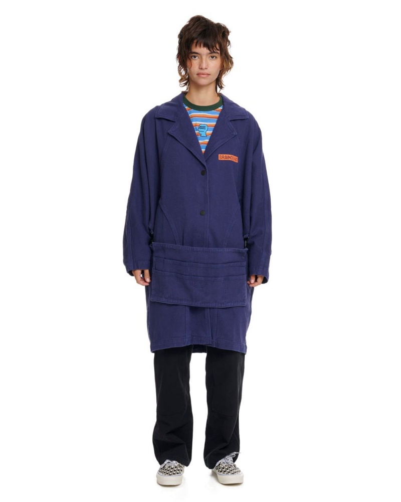 Navy Brain Dead Apron Coat Jacket | USA ZCWU50284