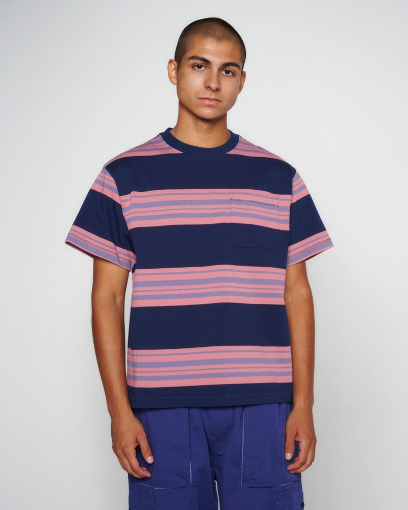 Navy Brain Dead Baker Striped Pocket T-Shirt | USA XCNT14053