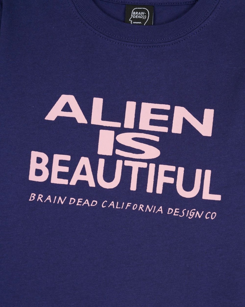 Navy Brain Dead Beautiful Alien Kids T-Shirt | USA FRXQ07429