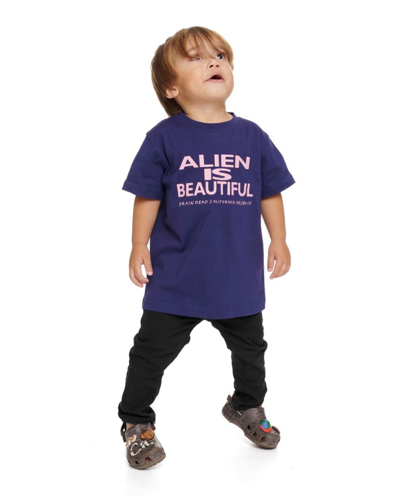 Navy Brain Dead Beautiful Alien Kids T-Shirt | USA FRXQ07429