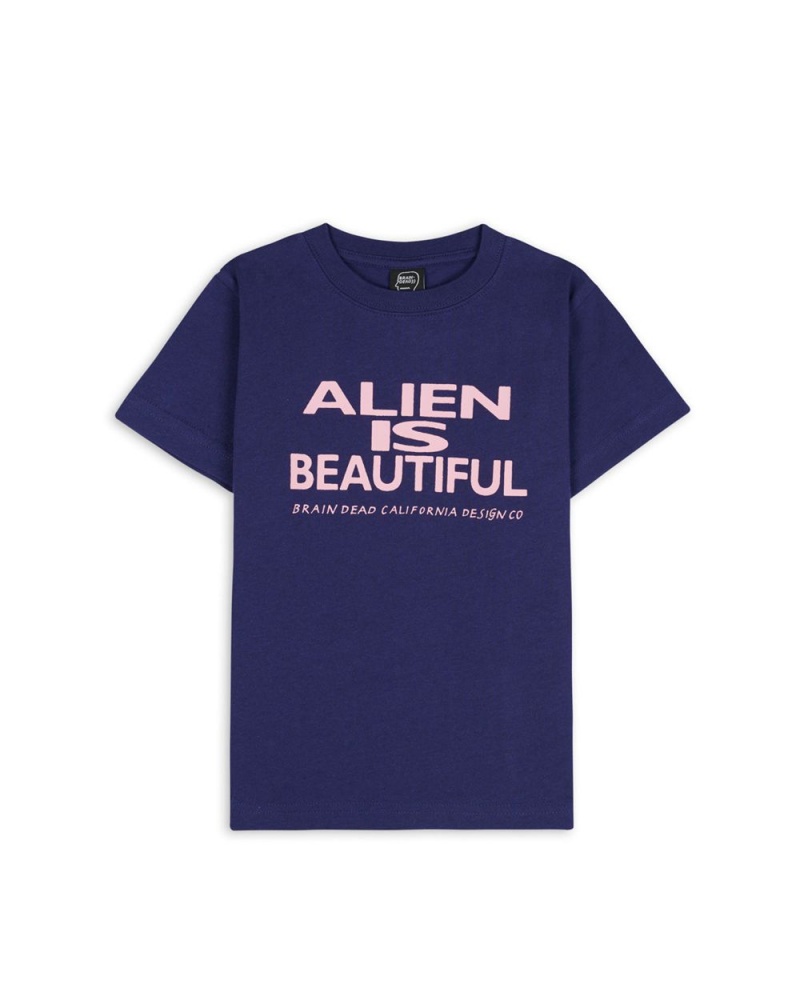 Navy Brain Dead Beautiful Alien Kids T-Shirt | USA FRXQ07429