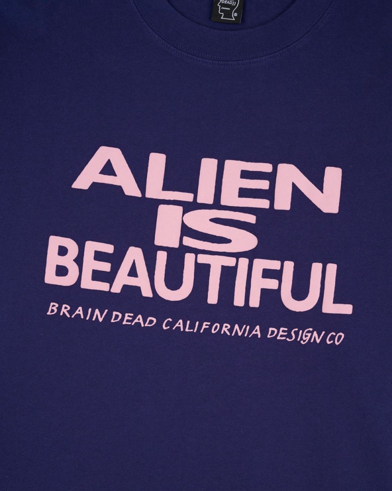 Navy Brain Dead Beautiful Alien T-Shirt | USA OVZK39547