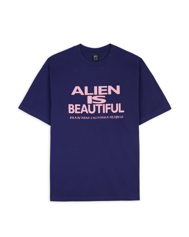 Navy Brain Dead Beautiful Alien T-Shirt | USA OVZK39547