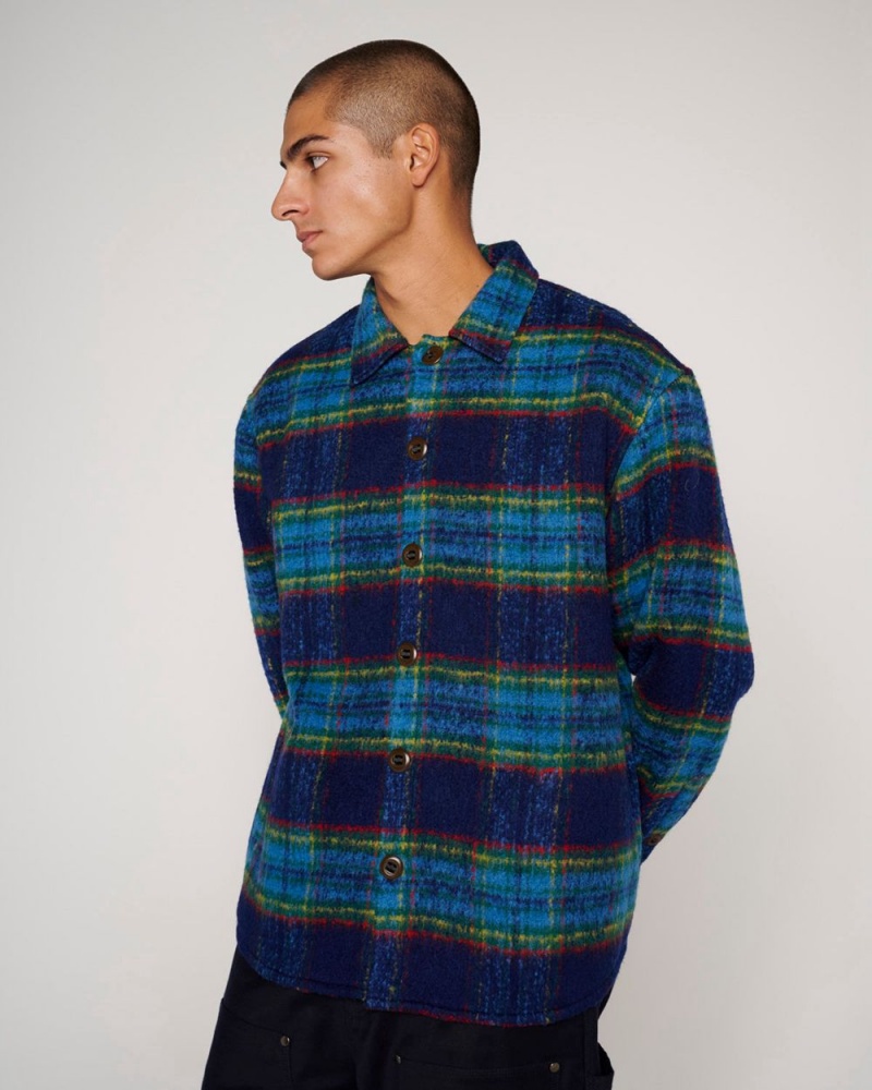 Navy Brain Dead Brushed Rancher Flannel Shirt | USA OHFJ40582