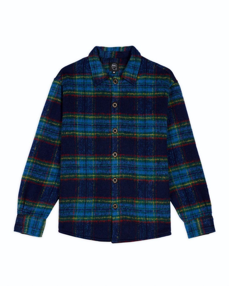 Navy Brain Dead Brushed Rancher Flannel Shirt | USA OHFJ40582