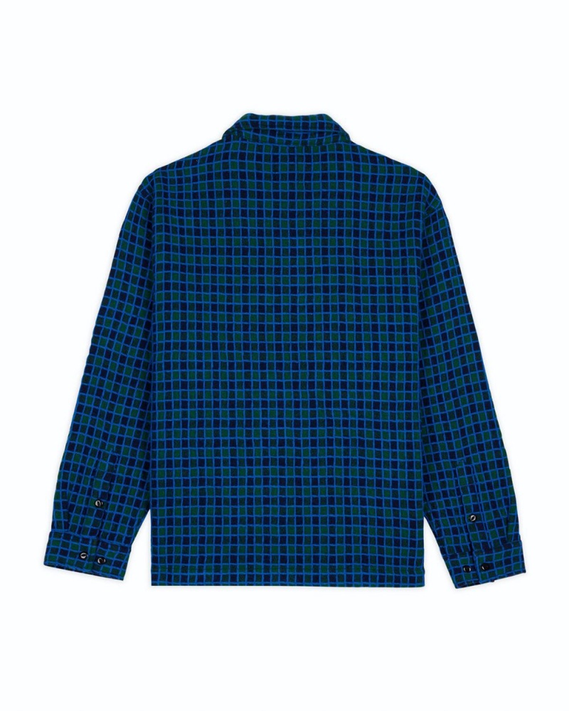 Navy Brain Dead Check Mate Flannel Zip Shirt | USA VUIX18056