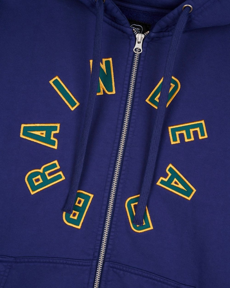 Navy Brain Dead Collegiate Zip Up Hoodie | USA DCZI61028