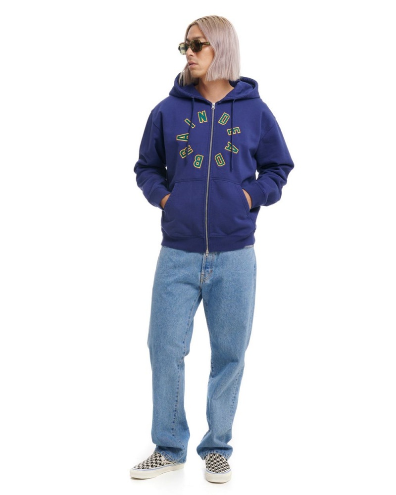 Navy Brain Dead Collegiate Zip Up Hoodie | USA DCZI61028