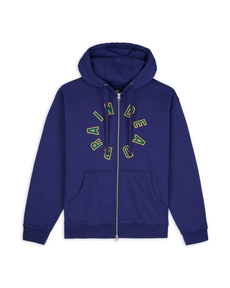 Navy Brain Dead Collegiate Zip Up Hoodie | USA DCZI61028