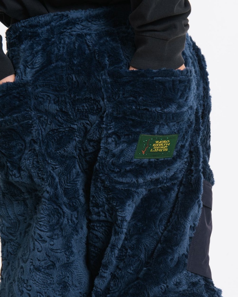 Navy Brain Dead Debossed Paisley Fur Convertible Zip Off Pant | USA WQIL39260