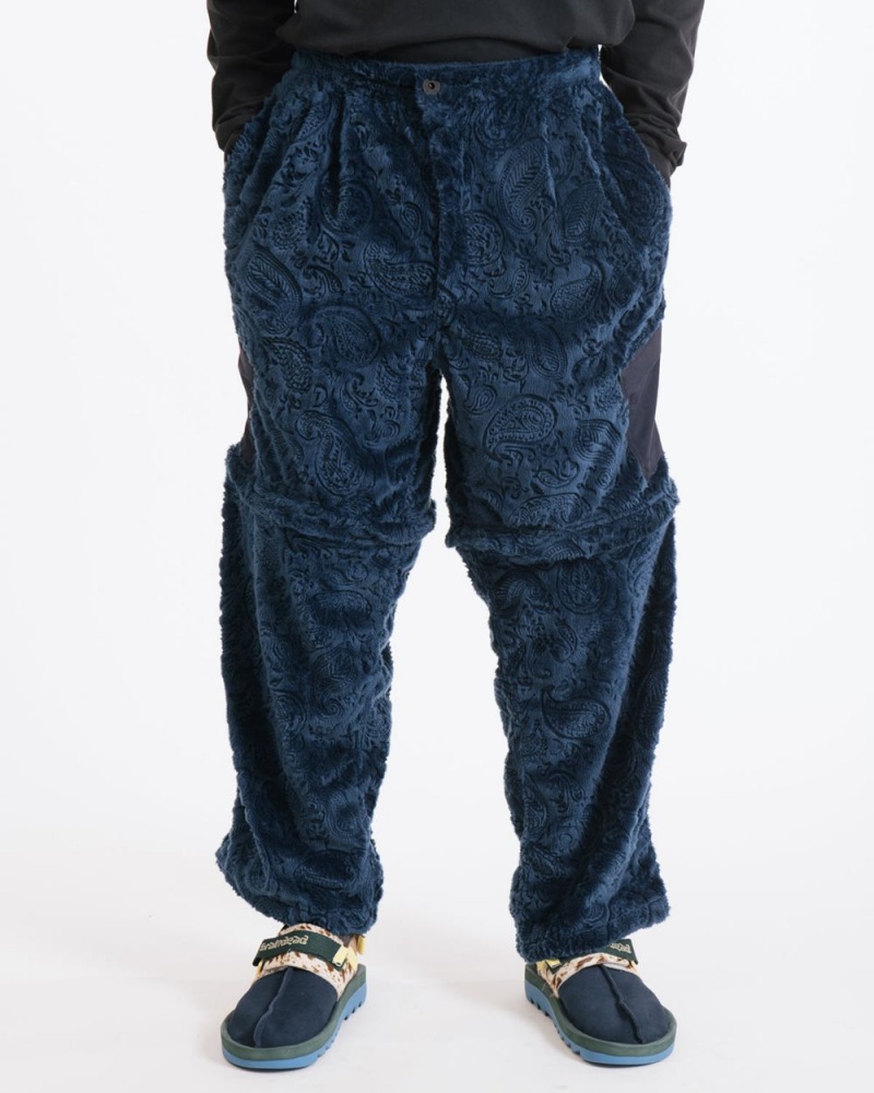 Navy Brain Dead Debossed Paisley Fur Convertible Zip Off Pant | USA WQIL39260