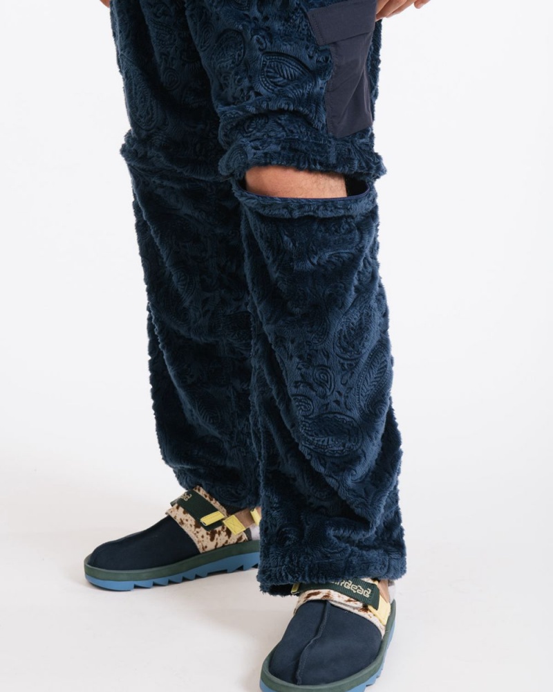 Navy Brain Dead Debossed Paisley Fur Convertible Zip Off Pant | USA WQIL39260