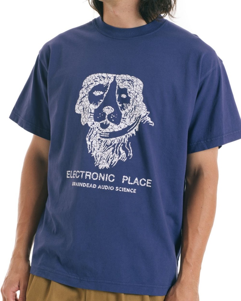 Navy Brain Dead Electronic Place T-Shirt | USA SIFH84915