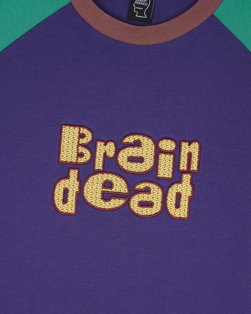 Navy Brain Dead Field Raglan T-Shirt | USA SPAK41235