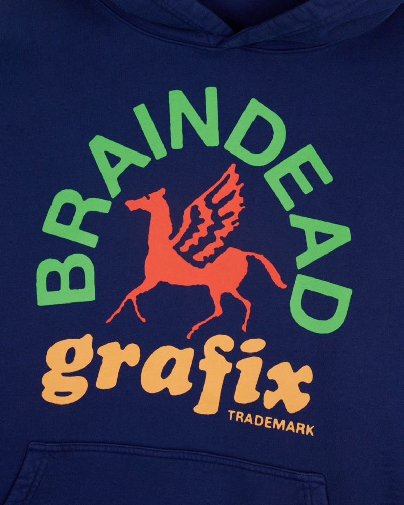 Navy Brain Dead Grafix Hoodie | USA BVHJ25318