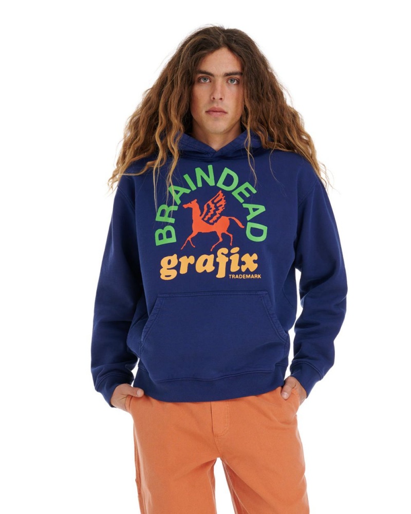 Navy Brain Dead Grafix Hoodie | USA BVHJ25318